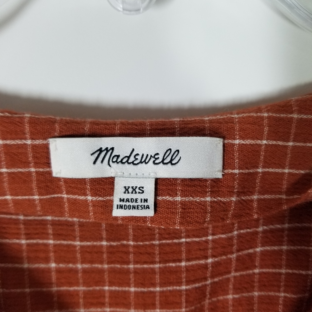 Madewell Plaid Button Up 3/4 Flutter Sleeve Shirt - image 2